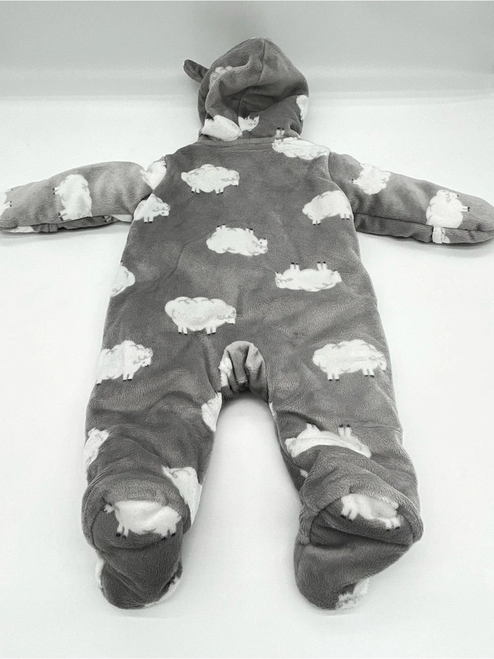Carter's Gray Fleece Hooded One-Piece with White Sheep Size 3 Months